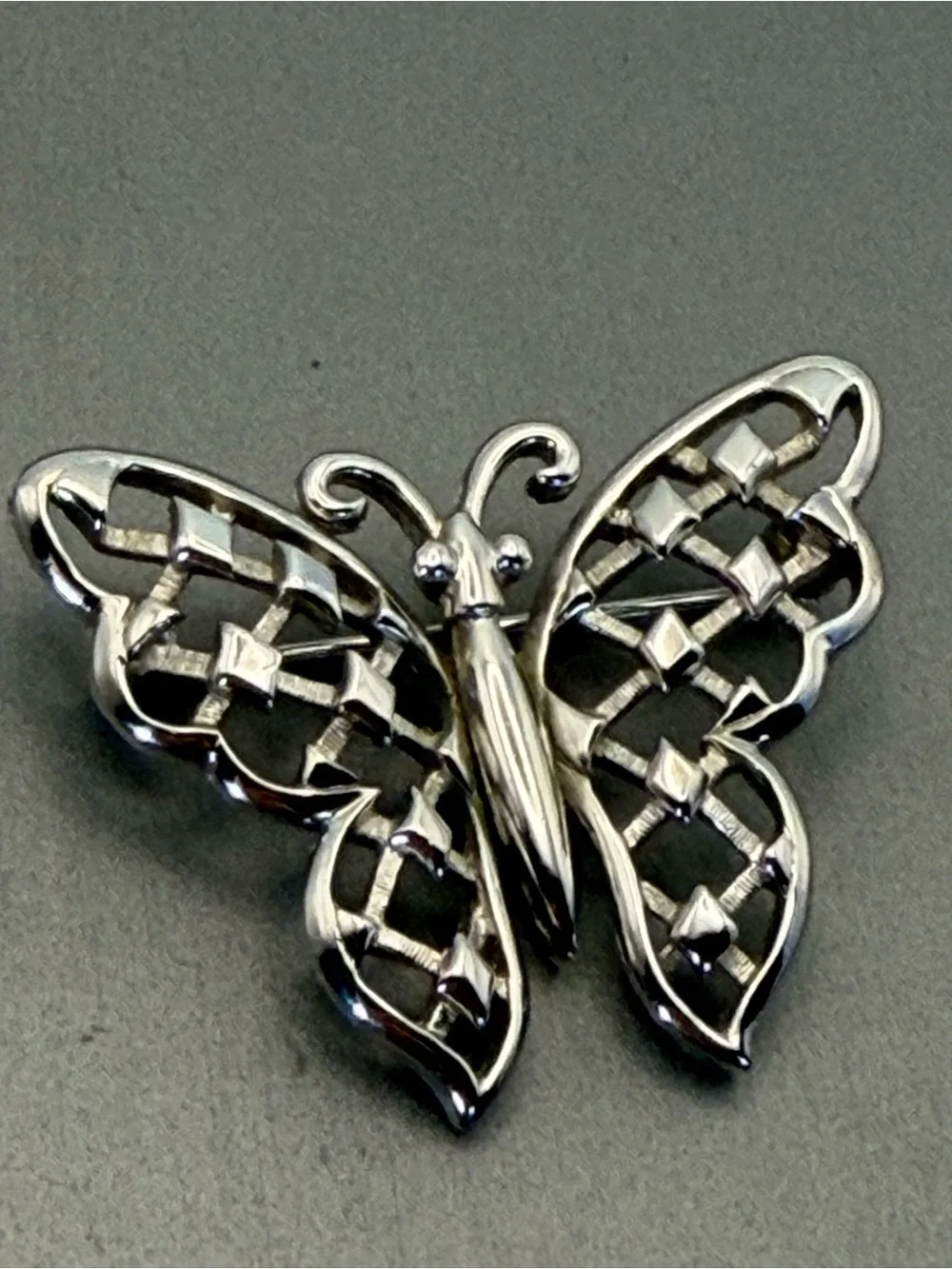 Crown Trifari Openwork Silver Tone Butterfly Pin Brooch Vintage